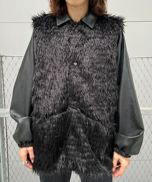 CIAOPANIC(チャオパニック)の「curly fleece biggest vest(ベスト・メンズ・ベージュ/ブラック・MEDIUM)」の9枚目の写真