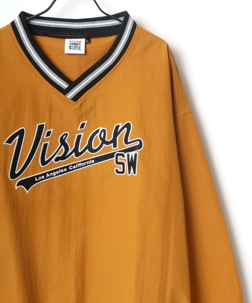 VISION STREET WEAR（ヴィジョンストリートウェア）の「VISION STREET WEAR/ヴィジョンストリートウエア ビッグシルエット ロゴ ワッペン 刺繍 リブライン Vネック プルオーバー（ナイロンジャケット・メンズ・ブラック/ネイビー/グリーン/マスタード・L/M）」の4枚目の写真