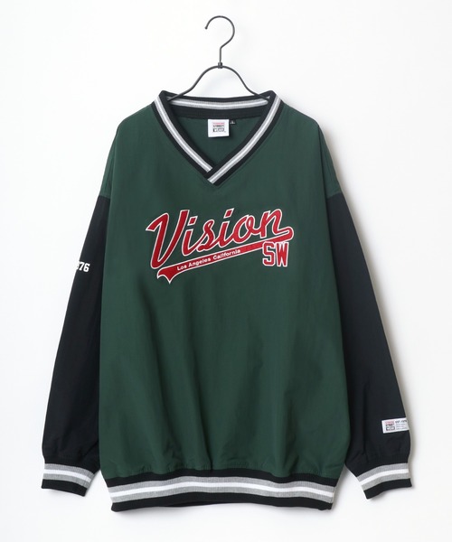 VISION STREET WEAR（ヴィジョンストリートウェア）の「VISION STREET WEAR/ヴィジョンストリートウエア ビッグシルエット ロゴ ワッペン 刺繍 リブライン Vネック プルオーバー（ナイロンジャケット・メンズ・ブラック/ネイビー/グリーン/マスタード・L/M）」の6枚目の写真