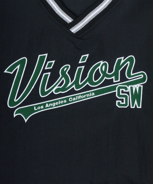 VISION STREET WEAR（ヴィジョンストリートウェア）の「VISION STREET WEAR/ヴィジョンストリートウエア ビッグシルエット ロゴ ワッペン 刺繍 リブライン Vネック プルオーバー（ナイロンジャケット・メンズ・ブラック/ネイビー/グリーン/マスタード・L/M）」の15枚目の写真