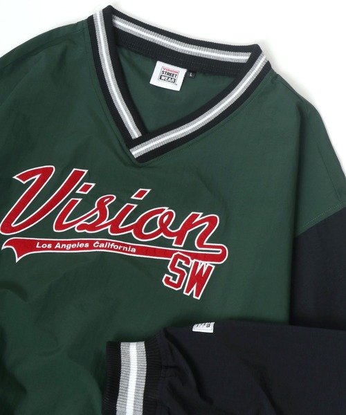 VISION STREET WEAR（ヴィジョンストリートウェア）の「VISION STREET WEAR/ヴィジョンストリートウエア ビッグシルエット ロゴ ワッペン 刺繍 リブライン Vネック プルオーバー（ナイロンジャケット・メンズ・ブラック/ネイビー/グリーン/マスタード・L/M）」の10枚目の写真