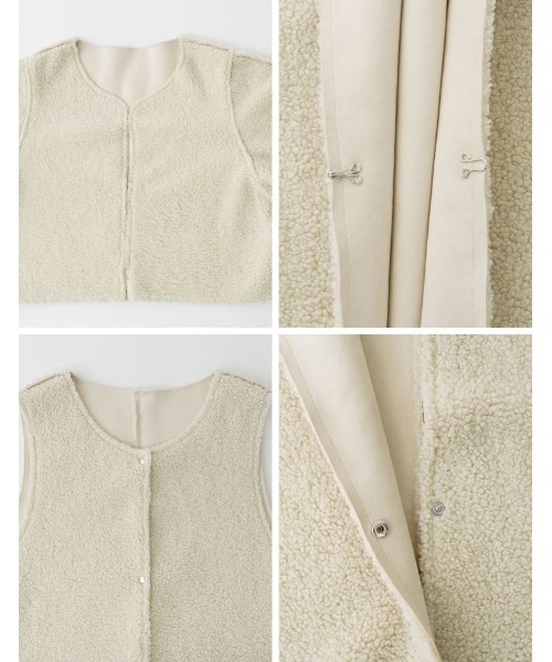 Re:EDIT（リエディ）の「[低身長サイズ有]リバーシブルボアムートンロングベスト（ムートンコート・レディース・アイボリー/モカ・MEDIUM/LARGE/SHORT）」の7枚目の写真