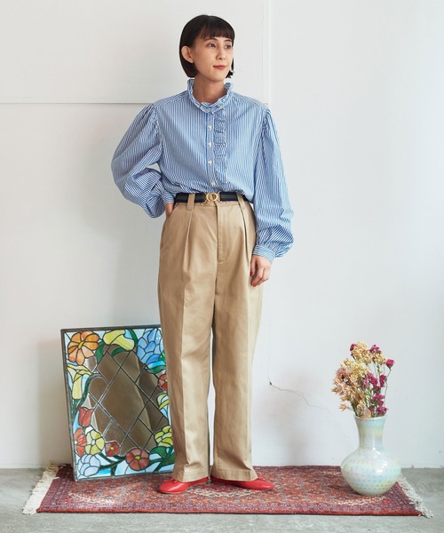 CHILD WOMAN（チャイルドウーマン）の「タイプライター/ブロード フリル衿シャツ（シャツ/ブラウス・レディース・ブルー/ホワイト・FREE）」の8枚目の写真