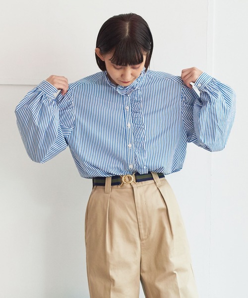CHILD WOMAN（チャイルドウーマン）の「タイプライター/ブロード フリル衿シャツ（シャツ/ブラウス・レディース・ブルー/ホワイト・FREE）」の4枚目の写真