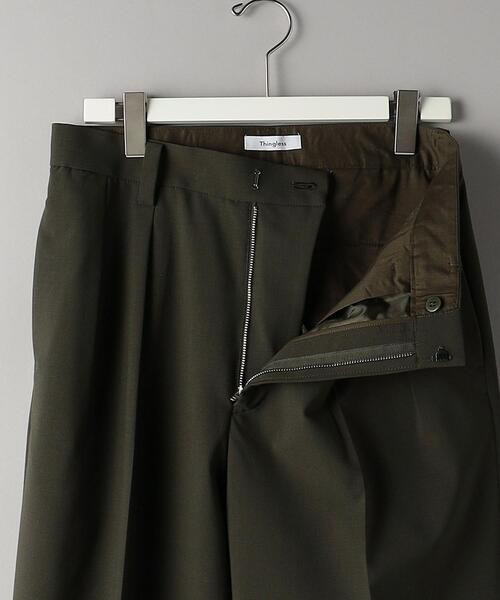 Thingless（シングレス）の「＜Thingless＞ T/W GABA 2PLEATS PANTS/パンツ（その他パンツ・メンズ・ブラック/ダークグリーン・S/M/L）」の3枚目の写真