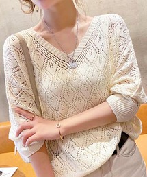 ダイヤ柄Vネックニット