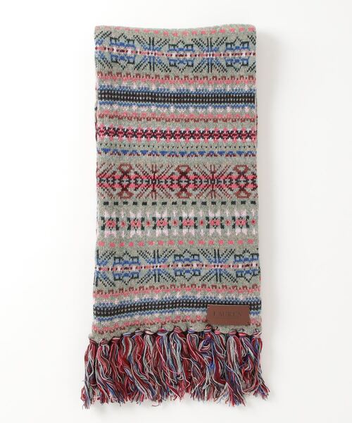 ポロ ラルフローレン フェアアイル柄 ウール マフラー フリンジ マルチカラー LAUREN RALPH LAUREN（ローレン ラルフ ローレン）の「フェア アイル