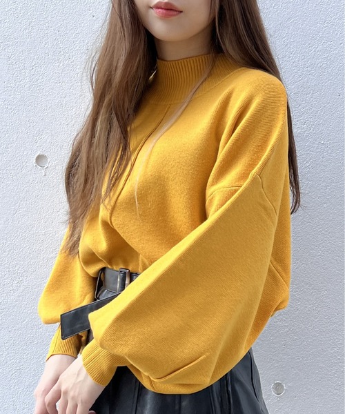 one way（ワンウェイ）の「モックネック総針ニット（ニット/セーター・レディース・ライトグリーン/ライトブルー/ホワイト/ブラック/ライトピンク/イエロー・FREE）」の5枚目の写真