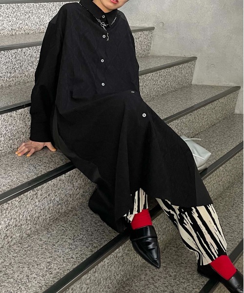 AS know AS グリーン シャツワンピース AS KNOW AS plus（アズノゥアズプラス）の「☆テロリンギャザっ