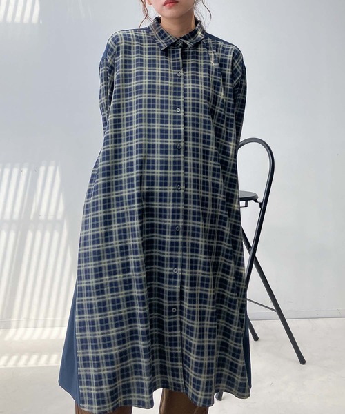 セール】♪異素材合わせてシャツワンピース（シャツワンピース）｜AS