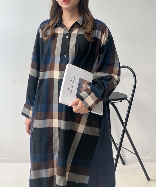 セール】♪異素材合わせてシャツワンピース（シャツワンピース）｜AS