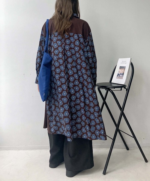 AS know AS グリーン シャツワンピース AS KNOW シャツワンピース異素材合わせてシャツワンピース