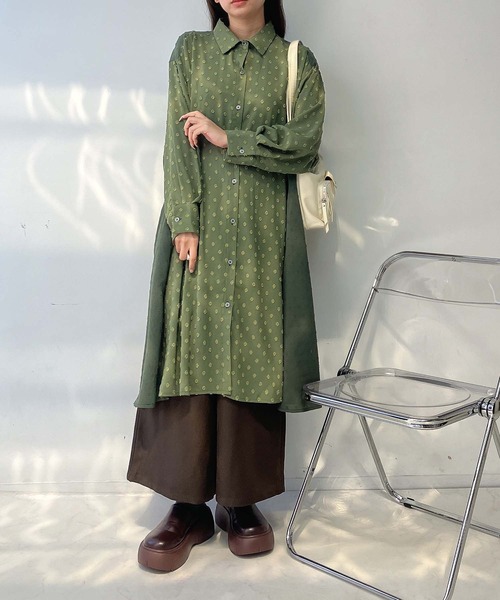 セール】♪異素材合わせてシャツワンピース（シャツワンピース）｜AS