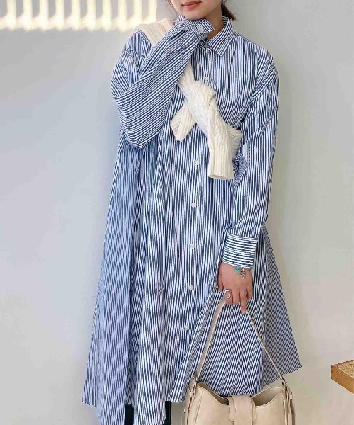 セール】♪異素材合わせてシャツワンピース（シャツワンピース）｜AS