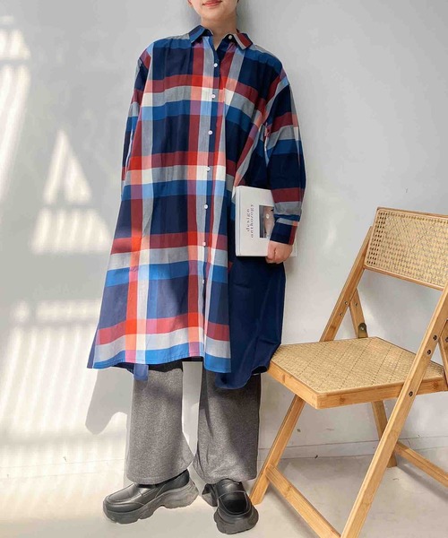 セール】♪異素材合わせてシャツワンピース（シャツワンピース）｜AS