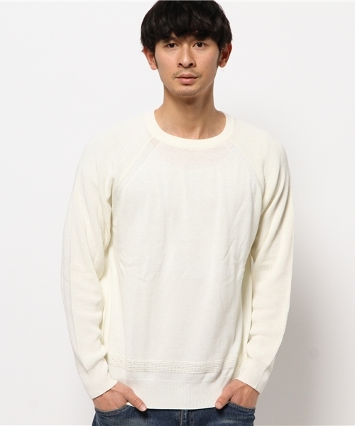 OUTLET（アウトレット）の「【CIAOPANIC TYPY】ハイツイスト編地切替クルー（ニット/セーター・メンズ・グレー/ネイビー/ホワイト・SMALL/LARGE/MEDIUM）」の2枚目の写真