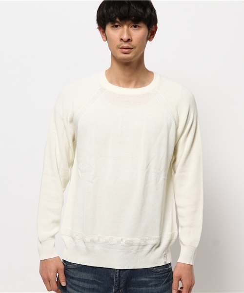 OUTLET（アウトレット）の「【CIAOPANIC TYPY】ハイツイスト編地切替クルー（ニット/セーター・メンズ・グレー/ネイビー/ホワイト・SMALL/LARGE/MEDIUM）」の5枚目の写真
