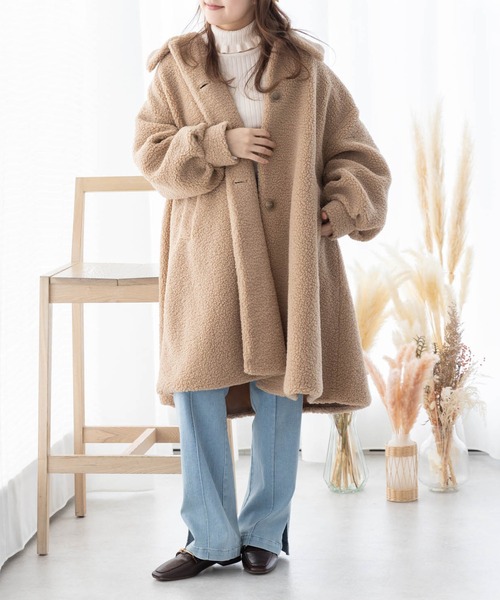 SLURR（スラ―）の「プードル風ボアフレアコート（その他アウター・レディース・ベージュ/モカ/アイボリー・FREE）」の5枚目の写真