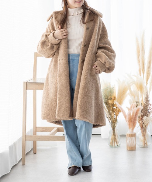 SLURR（スラ―）の「プードル風ボアフレアコート（その他アウター・レディース・ベージュ/モカ/アイボリー・FREE）」の6枚目の写真