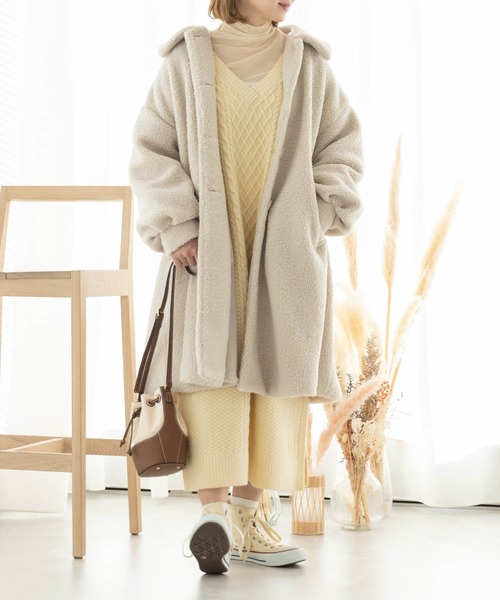 SLURR（スラ―）の「プードル風ボアフレアコート（その他アウター・レディース・ベージュ/モカ/アイボリー・FREE）」の9枚目の写真