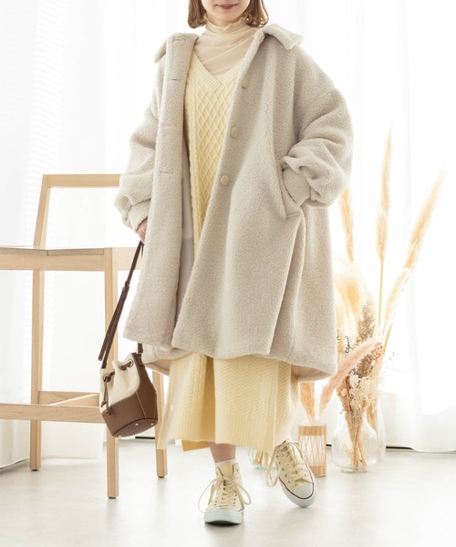 SLURR（スラ―）の「プードル風ボアフレアコート（その他アウター・レディース・ベージュ/モカ/アイボリー・FREE）」の10枚目の写真