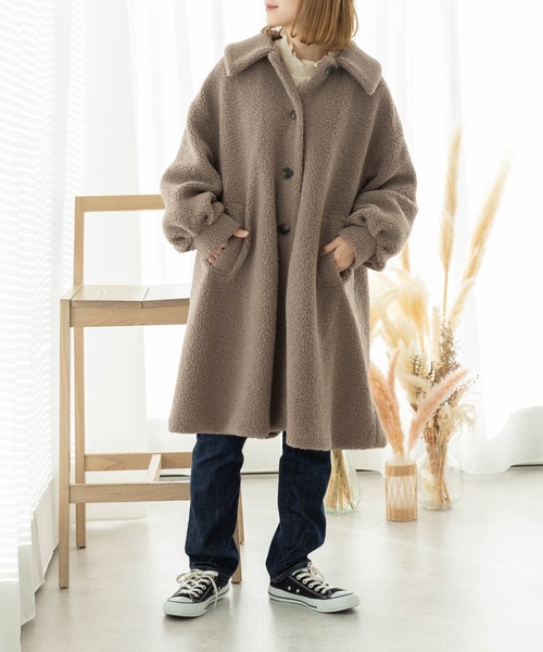 SLURR（スラ―）の「プードル風ボアフレアコート（その他アウター・レディース・ベージュ/モカ/アイボリー・FREE）」の11枚目の写真