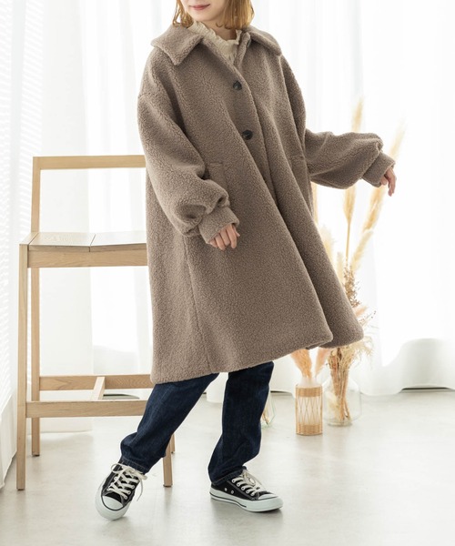 SLURR（スラ―）の「プードル風ボアフレアコート（その他アウター・レディース・ベージュ/モカ/アイボリー・FREE）」の12枚目の写真