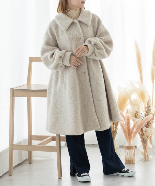 SLURR（スラ―）の「プードル風ボアフレアコート（その他アウター・レディース・ベージュ/モカ/アイボリー・FREE）」の14枚目の写真