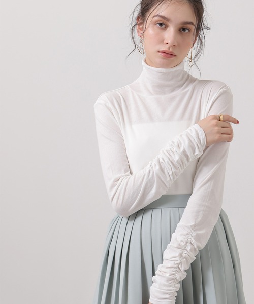 Limue（リミュ）の「シアギャザートップス（Tシャツ/カットソー・レディース・アイボリー/ブラック・FREE）」の2枚目の写真