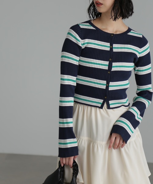 FREE'S MART（フリーズマート）の「◆マルチボーダーリブカーディガン（カーディガン/ボレロ・レディース・ネイビー/イエロー系その他・FREE）」の3枚目の写真