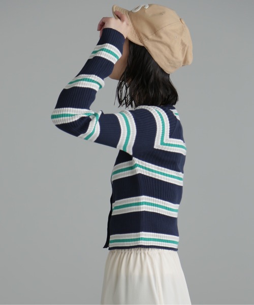 FREE'S MART（フリーズマート）の「◆マルチボーダーリブカーディガン（カーディガン/ボレロ・レディース・ネイビー/イエロー系その他・FREE）」の5枚目の写真