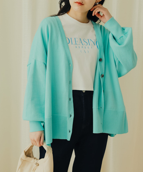 SENSE OF PLACE by URBAN RESEARCH（センスオブプレイスバイアーバンリサーチ）の「Vネックルーズカーディガン（カーディガン/ボレロ・レディース・ブラック/アイボリー/ミント・ONE）」の3枚目の写真