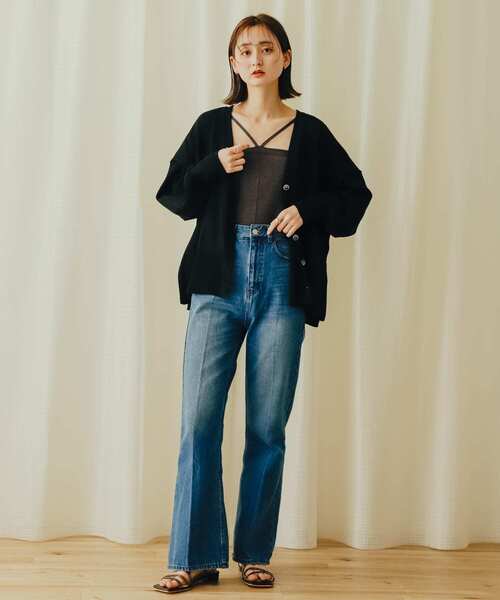 SENSE OF PLACE by URBAN RESEARCH（センスオブプレイスバイアーバンリサーチ）の「Vネックルーズカーディガン（カーディガン/ボレロ・レディース・ブラック/アイボリー/ミント・ONE）」の6枚目の写真