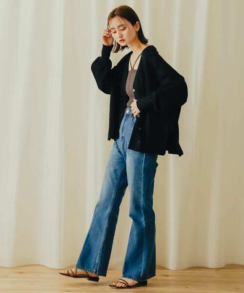 SENSE OF PLACE by URBAN RESEARCH（センスオブプレイスバイアーバンリサーチ）の「Vネックルーズカーディガン（カーディガン/ボレロ・レディース・ブラック/アイボリー/ミント・ONE）」の7枚目の写真