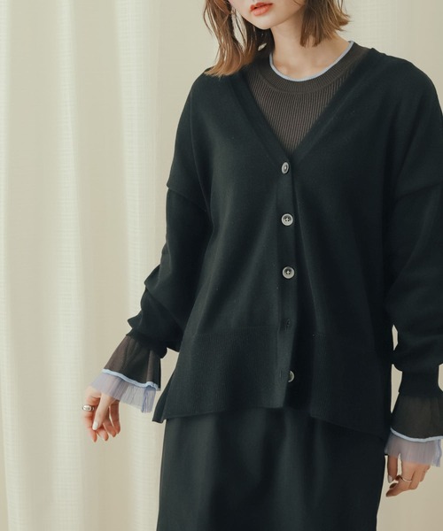 SENSE OF PLACE by URBAN RESEARCH（センスオブプレイスバイアーバンリサーチ）の「Vネックルーズカーディガン（カーディガン/ボレロ・レディース・ブラック/アイボリー/ミント・ONE）」の8枚目の写真