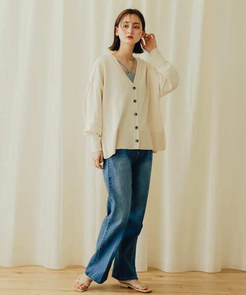 SENSE OF PLACE by URBAN RESEARCH（センスオブプレイスバイアーバンリサーチ）の「Vネックルーズカーディガン（カーディガン/ボレロ・レディース・ブラック/アイボリー/ミント・ONE）」の12枚目の写真