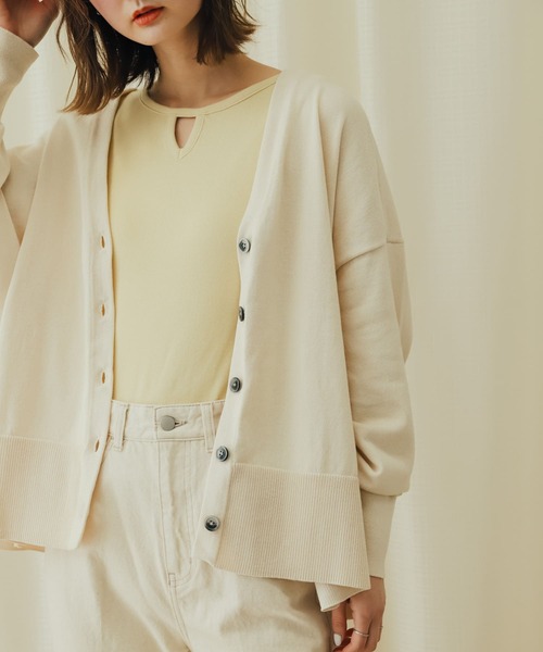 SENSE OF PLACE by URBAN RESEARCH（センスオブプレイスバイアーバンリサーチ）の「Vネックルーズカーディガン（カーディガン/ボレロ・レディース・ブラック/アイボリー/ミント・ONE）」の14枚目の写真