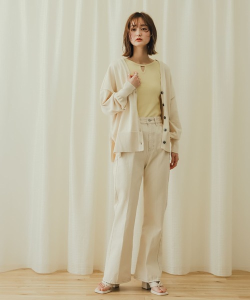 SENSE OF PLACE by URBAN RESEARCH（センスオブプレイスバイアーバンリサーチ）の「Vネックルーズカーディガン（カーディガン/ボレロ・レディース・ブラック/アイボリー/ミント・ONE）」の16枚目の写真