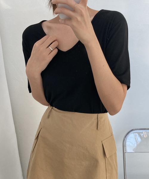 fd style（エフディ スタイル）の「スマート ベーシック Tシャツ（Tシャツ/カットソー・レディース・Moca/White/LT.Blue/Yellow/Black/Beige/DK.Grn/Orange/LT.Gray/Red/Kelly/Cobalt・FREE）」の3枚目の写真
