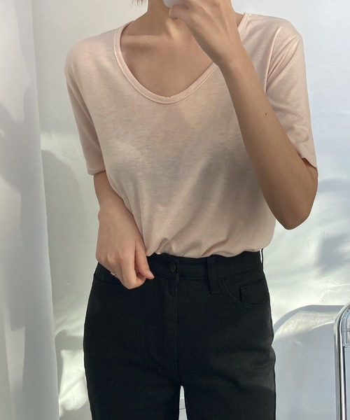 fd style（エフディ スタイル）の「スマート ベーシック Tシャツ（Tシャツ/カットソー・レディース・Moca/White/LT.Blue/Yellow/Black/Beige/DK.Grn/Orange/LT.Gray/Red/Kelly/Cobalt・FREE）」の6枚目の写真