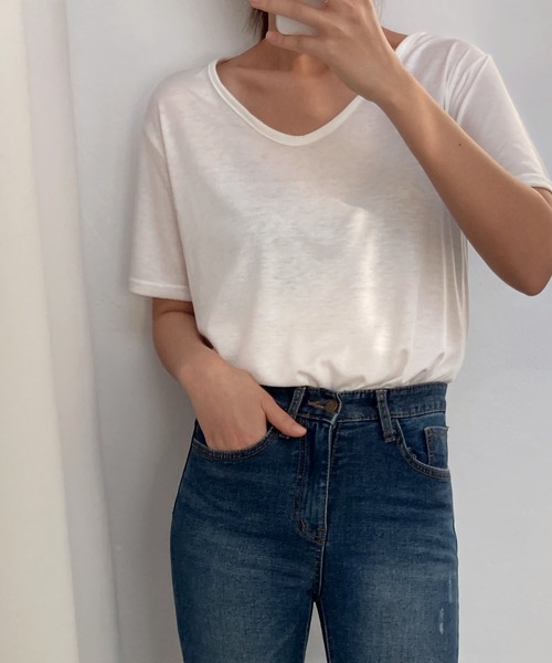 fd style（エフディ スタイル）の「スマート ベーシック Tシャツ（Tシャツ/カットソー・レディース・Moca/White/LT.Blue/Yellow/Black/Beige/DK.Grn/Orange/LT.Gray/Red/Kelly/Cobalt・FREE）」の2枚目の写真