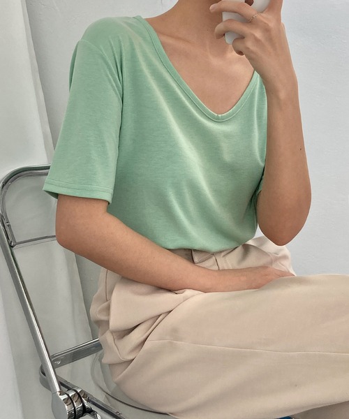fd style（エフディ スタイル）の「スマート ベーシック Tシャツ（Tシャツ/カットソー・レディース・Moca/White/LT.Blue/Yellow/Black/Beige/DK.Grn/Orange/LT.Gray/Red/Kelly/Cobalt・FREE）」の8枚目の写真