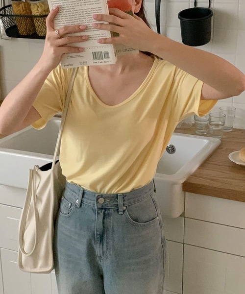 fd style（エフディ スタイル）の「スマート ベーシック Tシャツ（Tシャツ/カットソー・レディース・Moca/White/LT.Blue/Yellow/Black/Beige/DK.Grn/Orange/LT.Gray/Red/Kelly/Cobalt・FREE）」の14枚目の写真