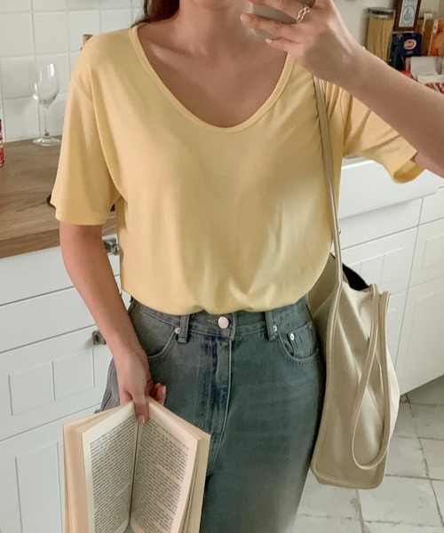 fd style（エフディ スタイル）の「スマート ベーシック Tシャツ（Tシャツ/カットソー・レディース・Moca/White/LT.Blue/Yellow/Black/Beige/DK.Grn/Orange/LT.Gray/Red/Kelly/Cobalt・FREE）」の21枚目の写真