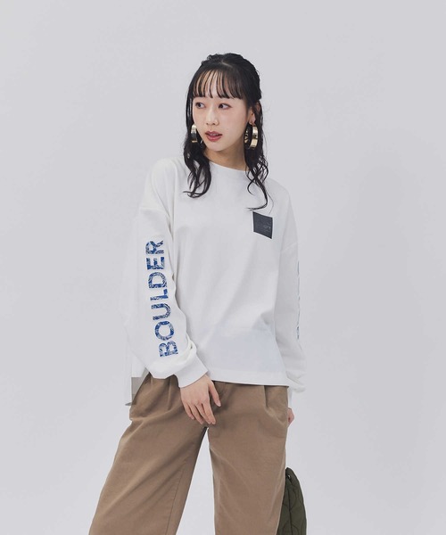 CAMP7(キャンプセブン)の「【CAMP7】袖ロゴエンボスクルー(Tシャツ/カットソー・レディース・ホワイト/ブラック/ライラック・M/L)」の2枚目の写真
