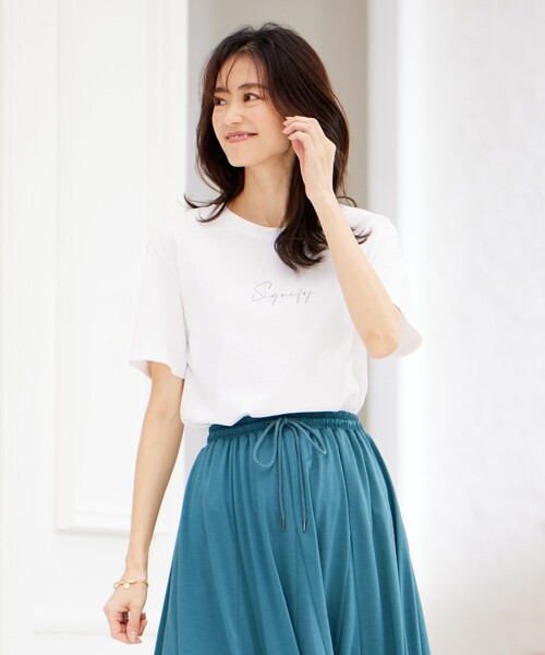 J.PRESS Ladies(J.プレス レディス)の「バック フォト Tシャツ(Tシャツ/カットソー・レディース・ライトグリーン系/ピンク系/ベージュ系/ホワイト系・SMALL)」の1枚目の写真