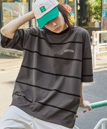 【CODDERR】アーチロゴ刺繍 ボーダー ビッグシルエットリンガーTシャツ