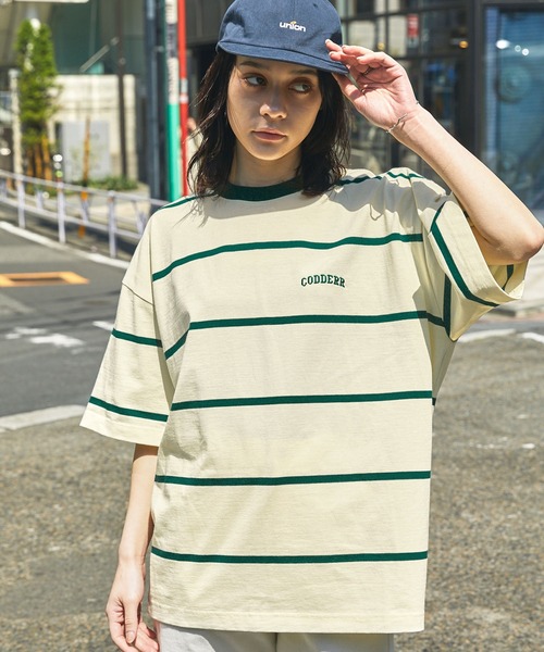 T出品 CODDERR】アーチロゴ刺繍 ボーダー ビッグシルエットリンガーT