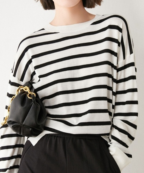 Ritzy（リッツィー）の「ボーダーロングスリーブT（Tシャツ/カットソー・レディース・ホワイト/ブラック/オレンジ/ブルー/グリーン・FREE）」の2枚目の写真