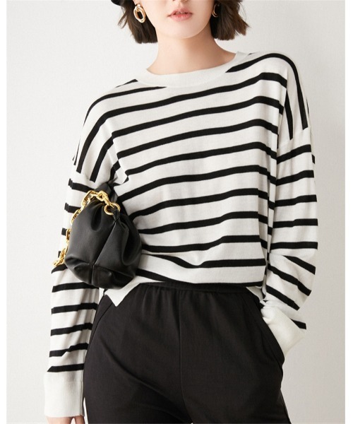 Ritzy（リッツィー）の「ボーダーロングスリーブT（Tシャツ/カットソー・レディース・ホワイト/ブラック/オレンジ/ブルー/グリーン・FREE）」の12枚目の写真